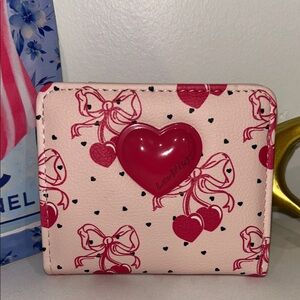 Betsey Johnson Light Pink and Hot Pink Heart Bow Wallet